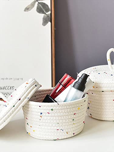 Cotton Rope Storage Basket with Lid for Home Organizing (18x12cm) G101