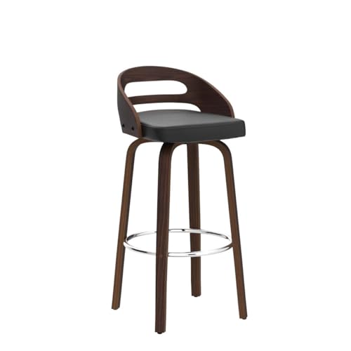 Bar Stools Set of 2, Swivel Low Back, Wood Frame with Cushion Seat, 24.6-Inch M238