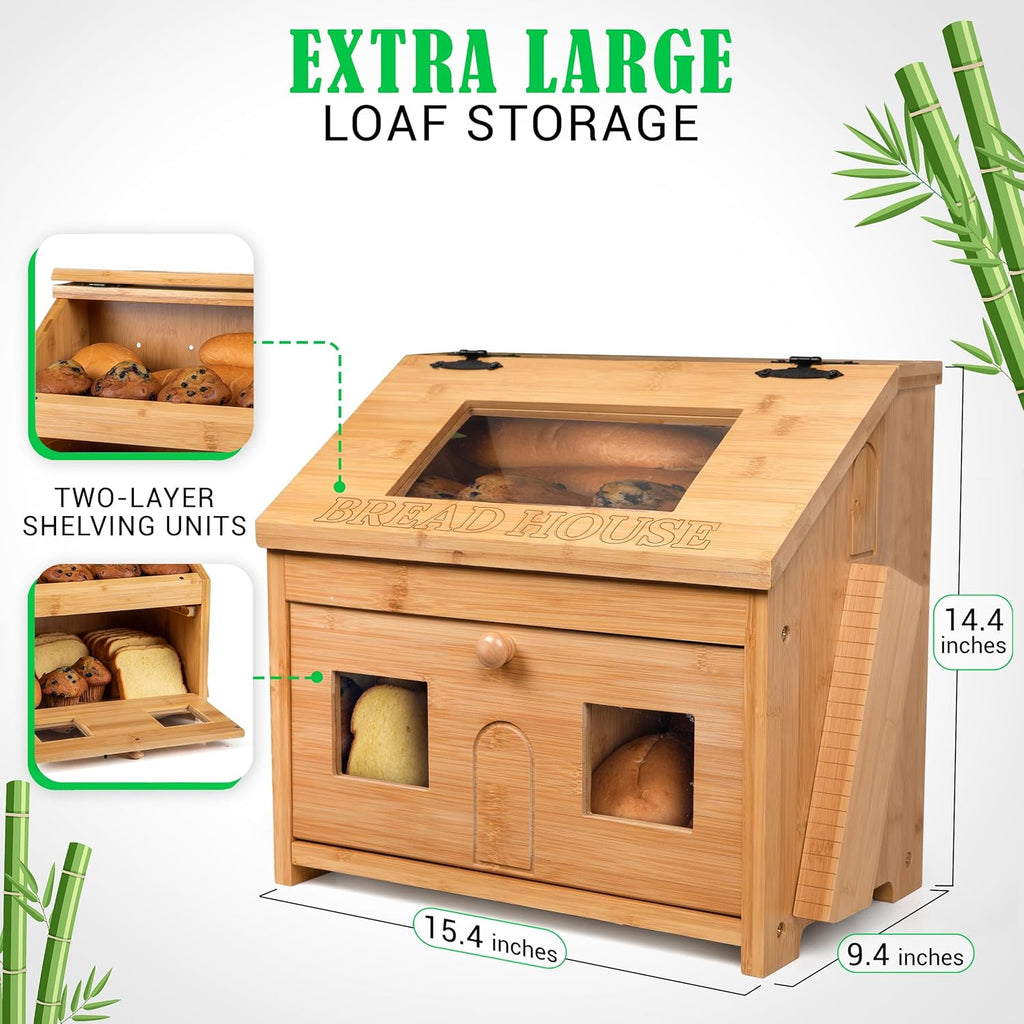 Bamboo Bread Box for Kitchen Countertop with Cutting Board J958281