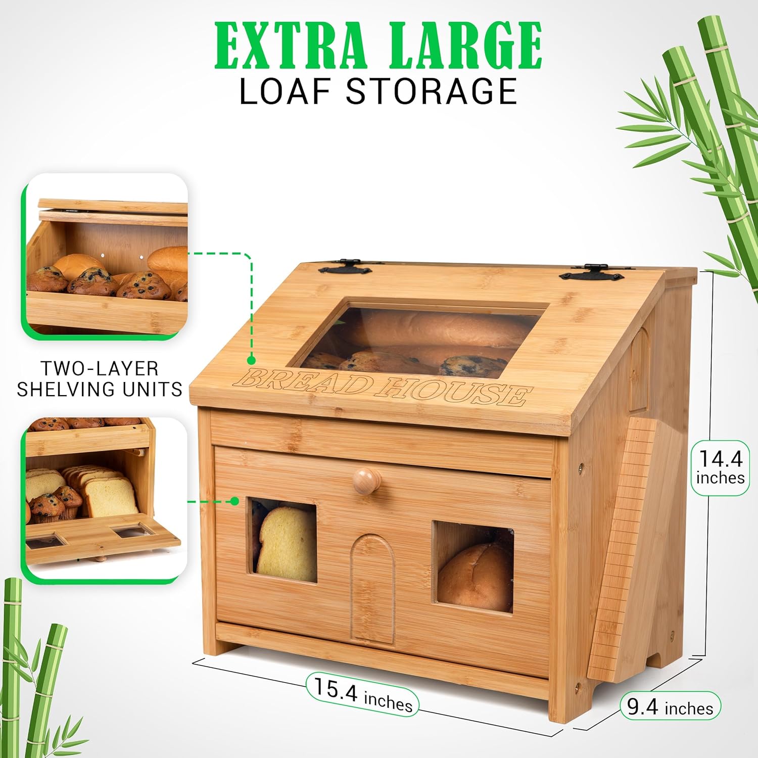 Bamboo Bread Box for Kitchen Countertop with Cutting Board J958281