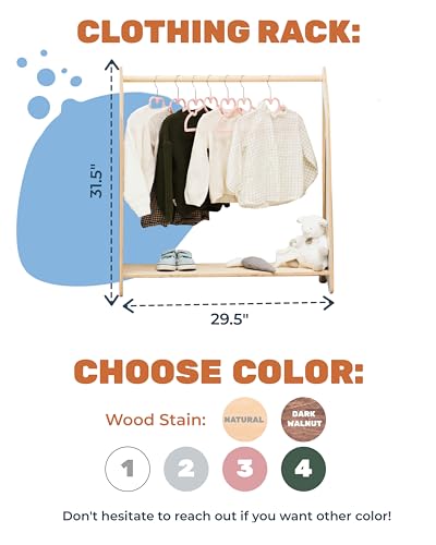 Montessori Wooden Clothing Rack for Toddler Wardrobe Storage (Dark Walnut) C9851