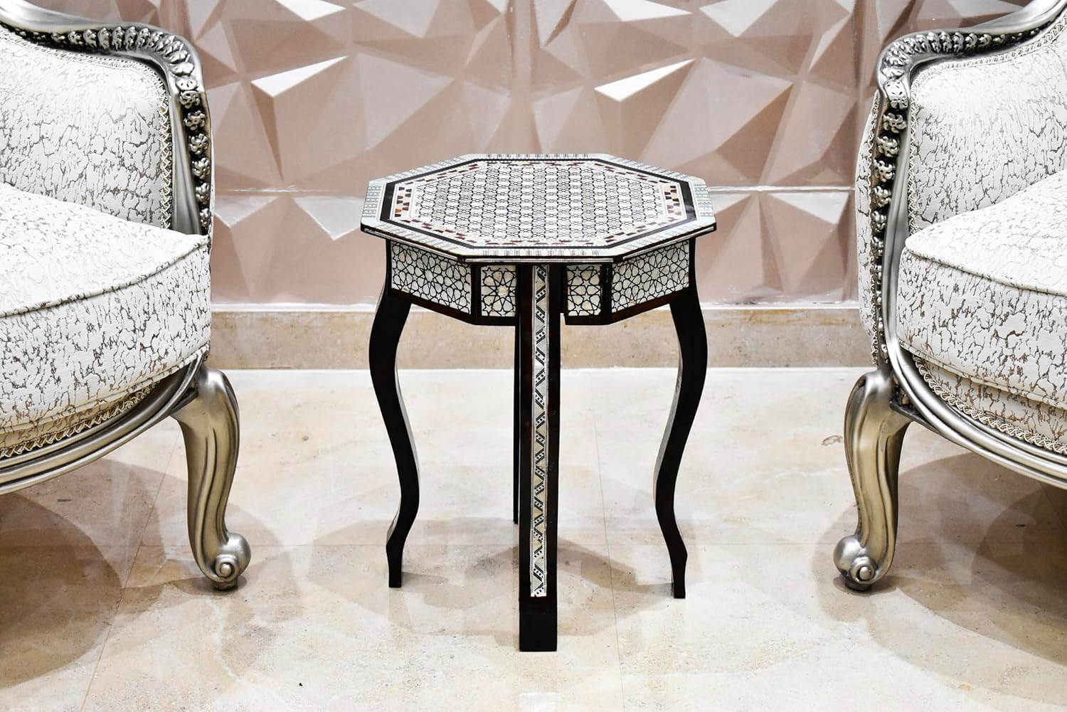 Mother of Pearl Moroccan Wood Octagonal Coffee Table V998