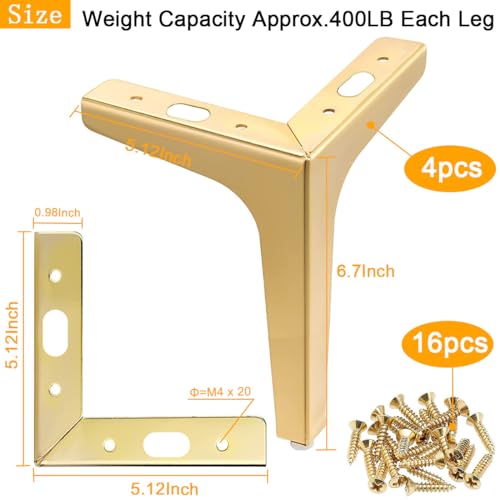 Metal Furniture Legs 7Inch, 4 PCS Triangle Gold Sofa Legs for Cabinet Table H5976