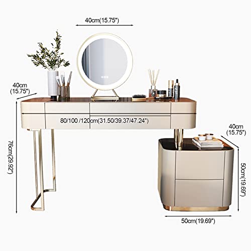 Vanity Desk Mirror with Lights, Wood Frame Leather Finish, 47in V70130