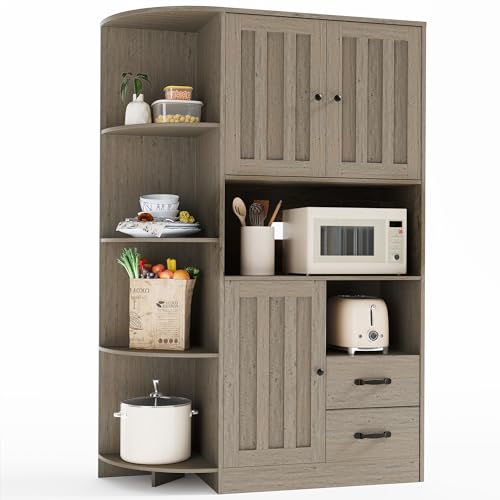 Gizoon Farmhouse Kitchen Pantry Storage Cabinet with Doors and Adjustable Shelves Z827903