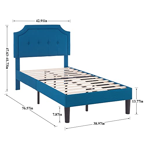 VECELO Upholstered Platform Bed Frame with Adjustable Headboard, Twin Size Z8226