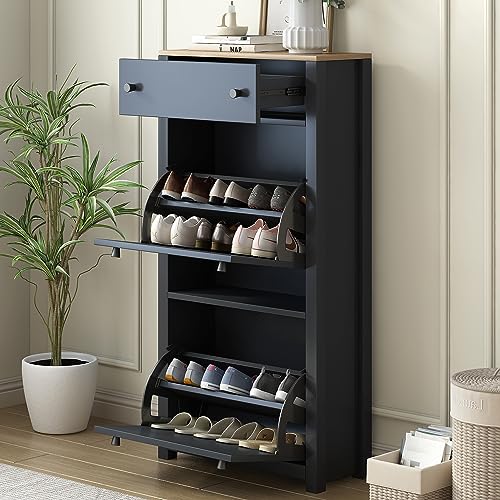 Knocbel Entryway Narrow Shoes Cabinet with 2 Shelves and Top Drawer, Black F96294