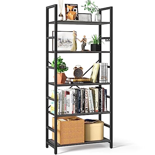 Yoobure 5 Tier Bookshelf - Tall Book Shelf Modern Bookcase for CDs/Movies/Books, Rustic Book Case Industrial Bookshelves Book Storage Organizer for Bedroom Home Office Living Room White