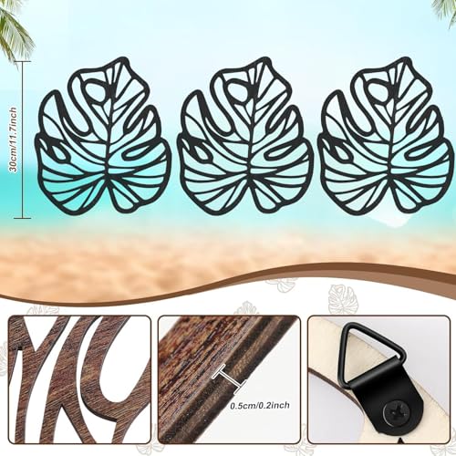 FTTYUBE 3 Pcs Wooden Palm Leaves Wall Art Tropical Boho Decor F787514