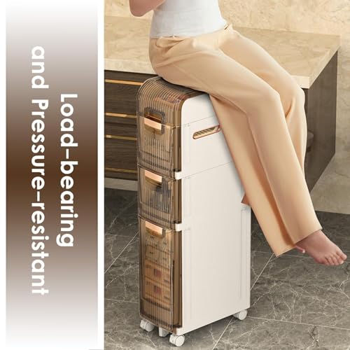 Narrow Bathroom Floor Storage Cabinet with Multi-layer Drawers and Wheels R336139