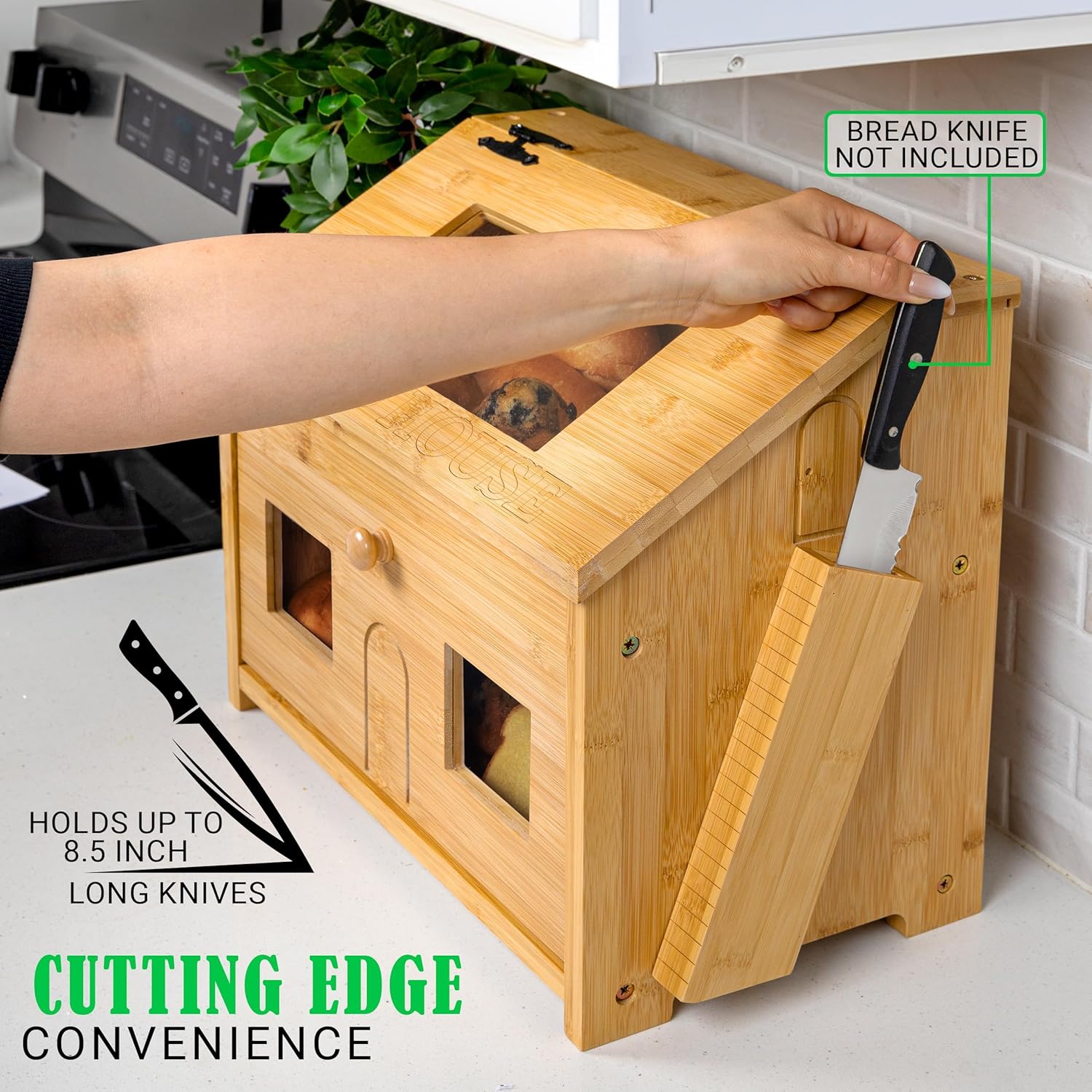 Bamboo Bread Box for Kitchen Countertop with Cutting Board J958281