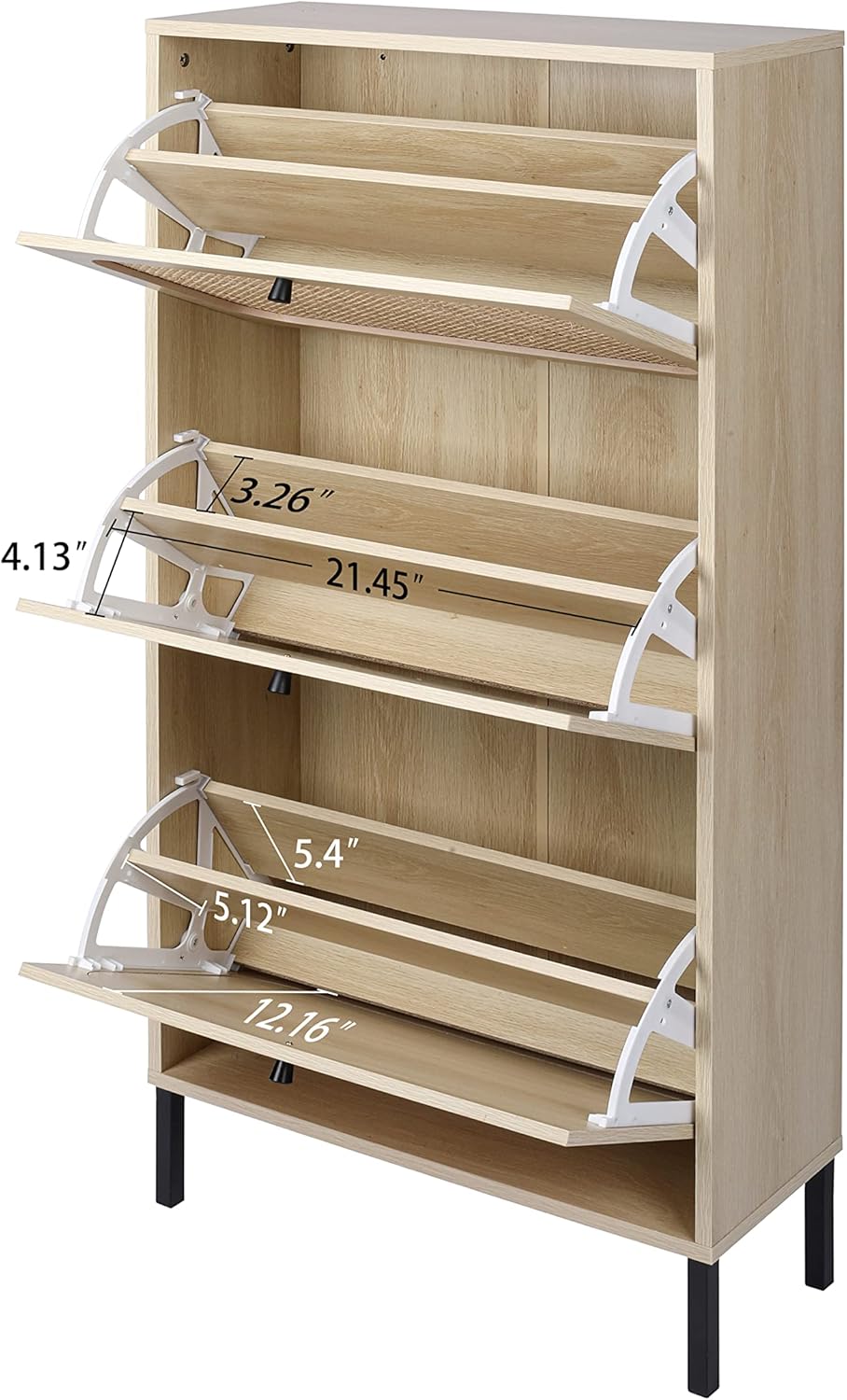 Natural Rattan Freestanding Entryway Storage Cabinet, White+Walnut N399