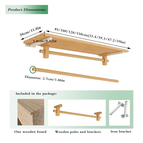 Solid Wooden Clothes Rack with Top Shelf, Wall Mounted Garment Rack, 100cm Z76704