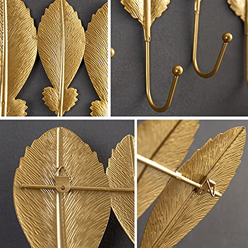 Golden Leaf Shape Wall Coat Rack with Hooks C98540