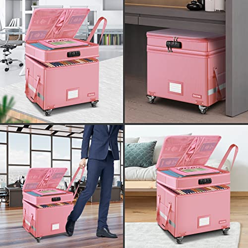 DocSafe Fireproof Document Box with Lock, 2-Layer File Box with Wheels, Gray N7633
