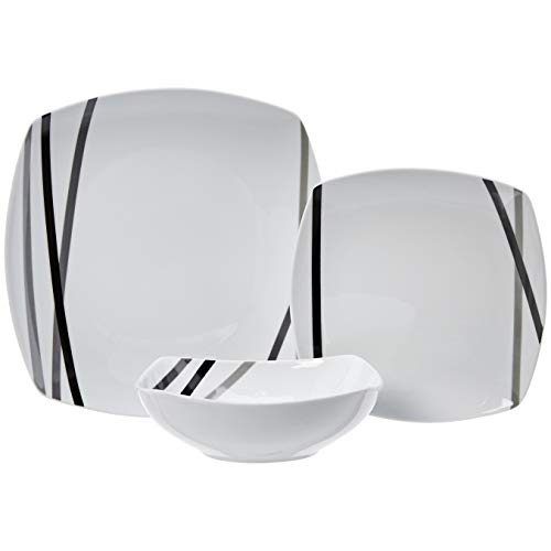 Amazon Basics 18 Piece Kitchen Dinnerware Set, Square Plates and Bowls, Service for 6 S391