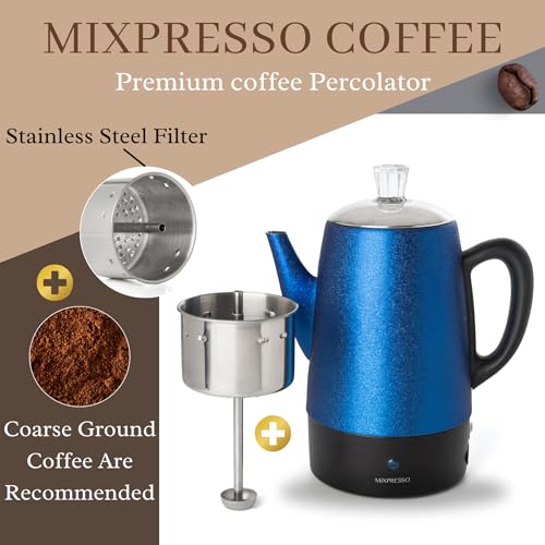 Mixpresso Electric Percolator Coffee Pot 10 Cup Stainless Steel V483990
