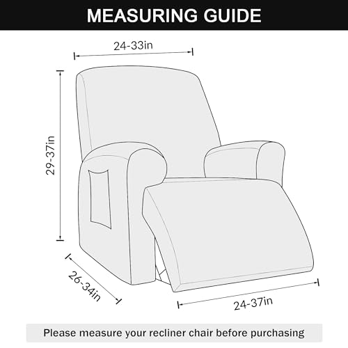 Stretch Recliner Chair Cover 4-Pieces Soft Velvet Slipcover with Pocket (Royal blue) E3839