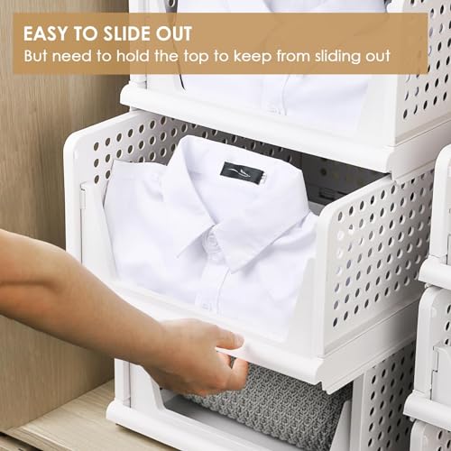 Stackable Plastic Storage Basket Foldable Closet Organizer White Large E203171