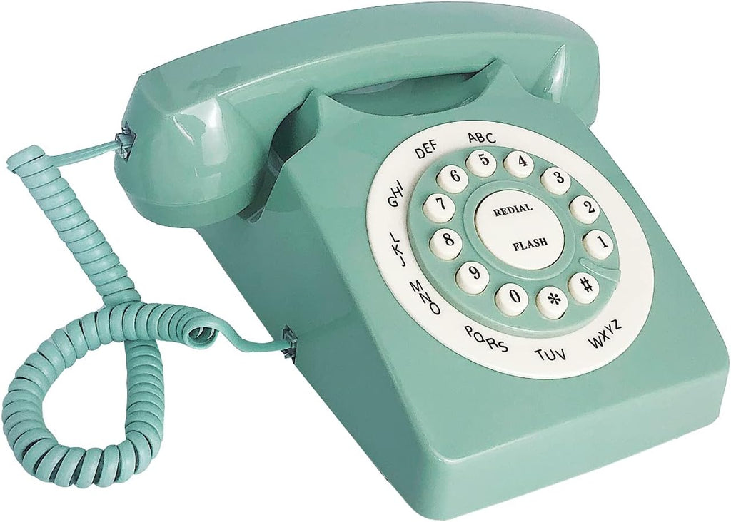 Beneno Retro Landline Telephone Green Rotary Design Corded Desk Phone T4848