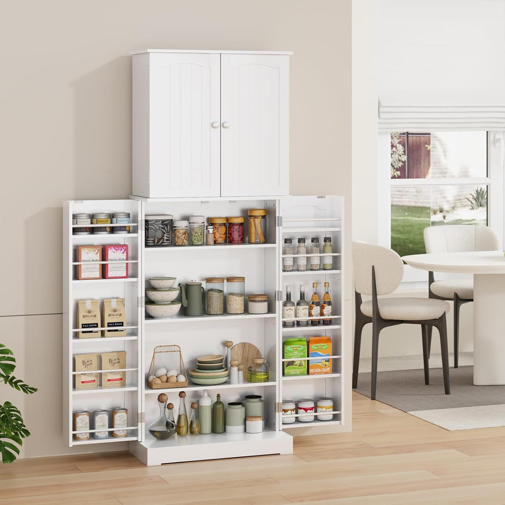 HOME BI 64" Kitchen Pantry Cabinet, Freestanding with Doors and Shelves, White E794