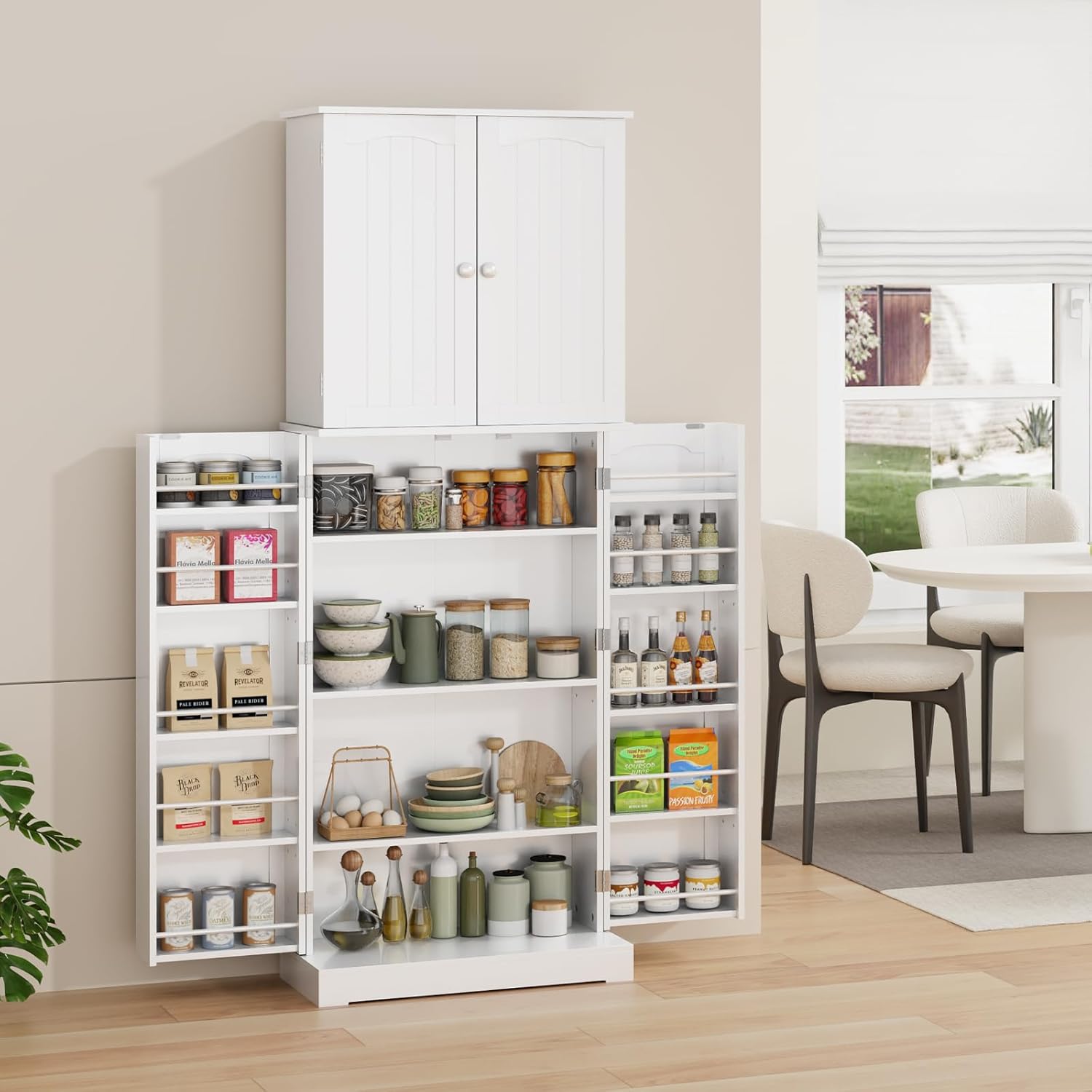HOME BI 64" Kitchen Pantry Cabinet, Freestanding with Doors and Shelves, White E794