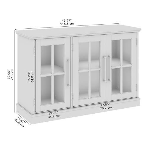 Bush Furniture Westbrook 46W Sideboard Cabinet with Glass Doors, White Ash D408000