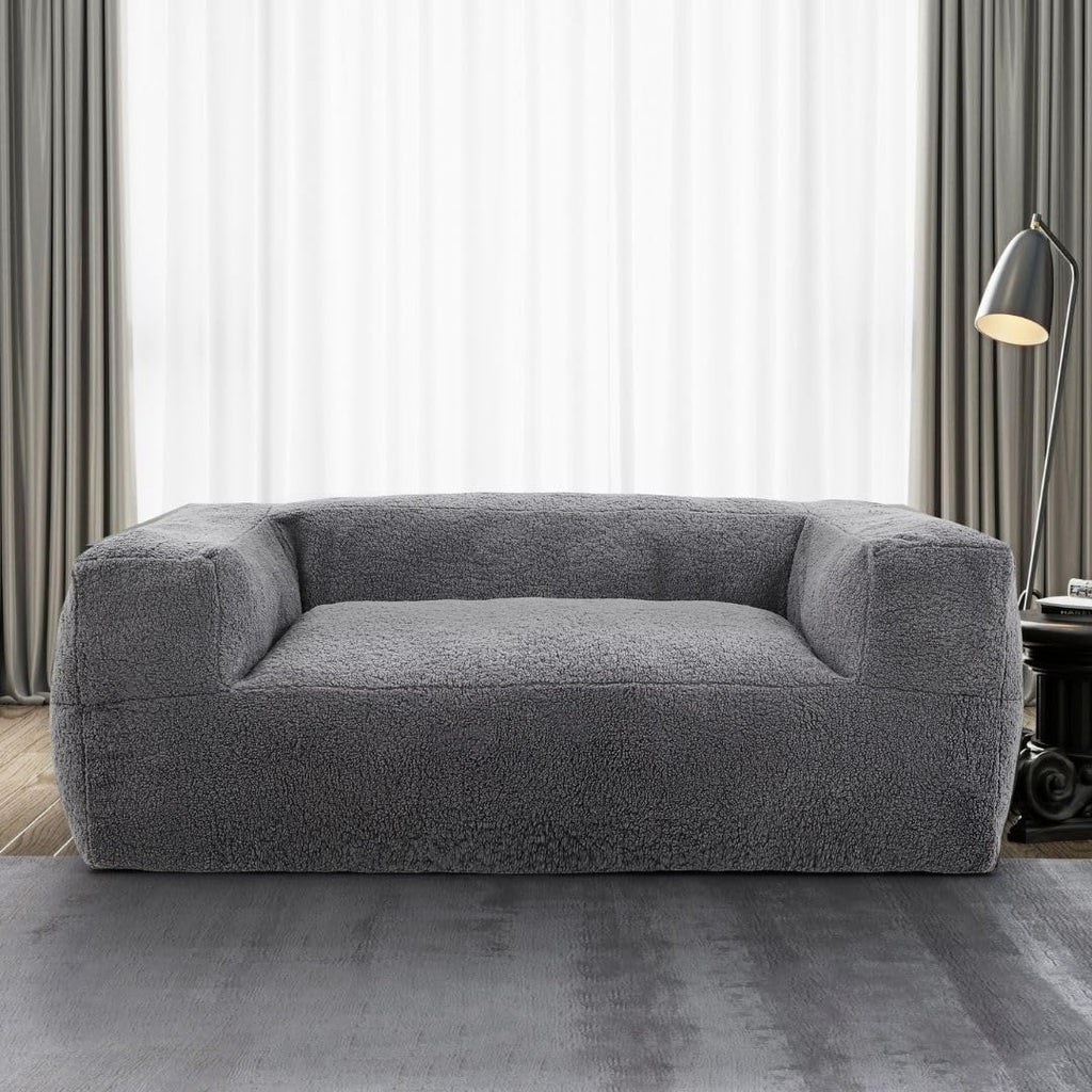 71" Large Memory Foam Bean Bag Sofa Chair with Armrest for Adults, Giant Foam Filled Furniture Lazy Soft Beanbag Couch Living Room Chill Gaming Reading Plush Lounger Chair Gray