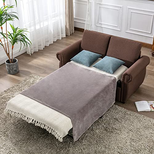 RUNNA Modern Linen Pull Out Sofa Bed with Twin Memory Foam Mattress, Gray F452643