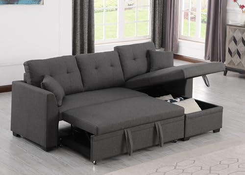 Small Sleeper Sofa, Sofa Bed Couch with Pull Out Couch Reversible Sleeper Sectional Sofa with Storage, L Shaped Chaise Sleeper Sofa, 81" Sleeper Couch in Grey