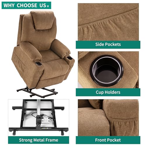 YITAHOME Power Lift Recliner Chair for Elderly with Heat and Massage, Light Brown C170805
