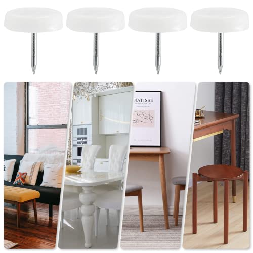 100pcs 18mm Nail On Furniture Sliders, Round Nylon Chair Feet Glides, White R266211