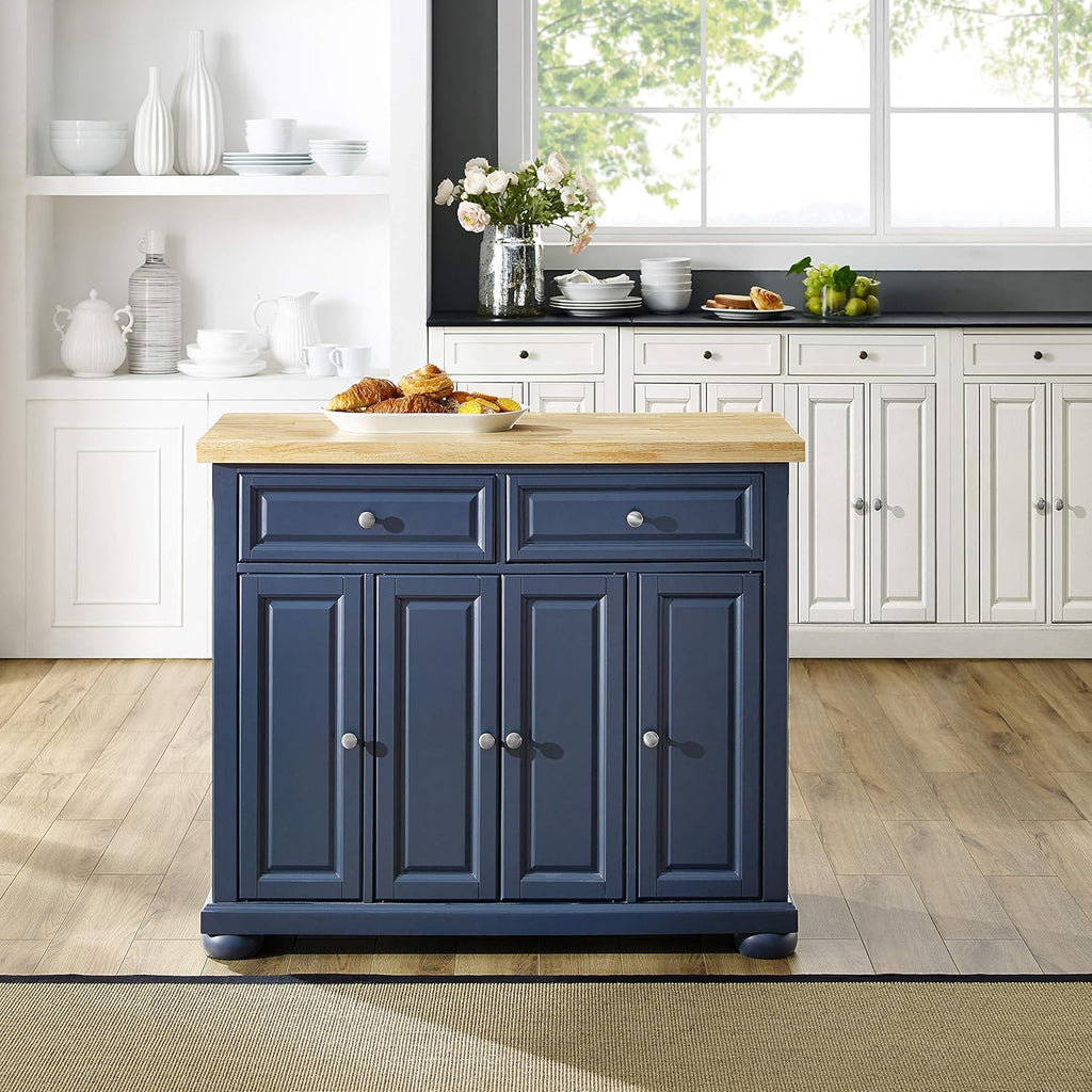 Crosley Furniture Madison Kitchen Island with Butcher Block Top, Navy P658070