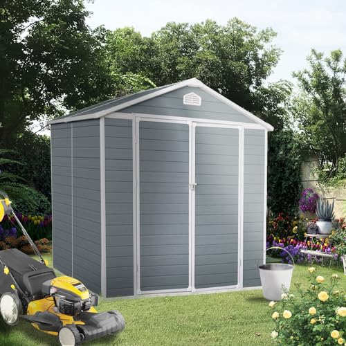 Resin Outdoor Storage Shed 8x6ft with Lock, Grey A56953