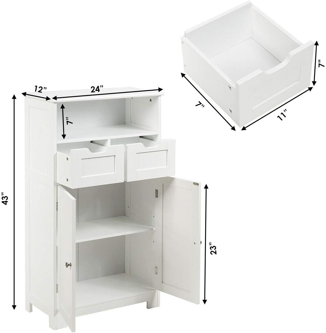 Freestanding Bathroom Floor Cabinet with 2 Drawers and 2 Doors White C559814
