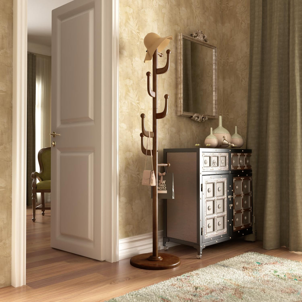 Coat Rack Stand Freestanding Wood for Hallway Entryway Brown M826717