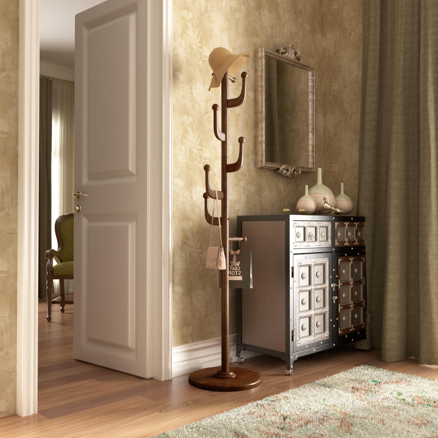 Coat Rack Stand Freestanding Wood for Hallway Entryway Brown M826717