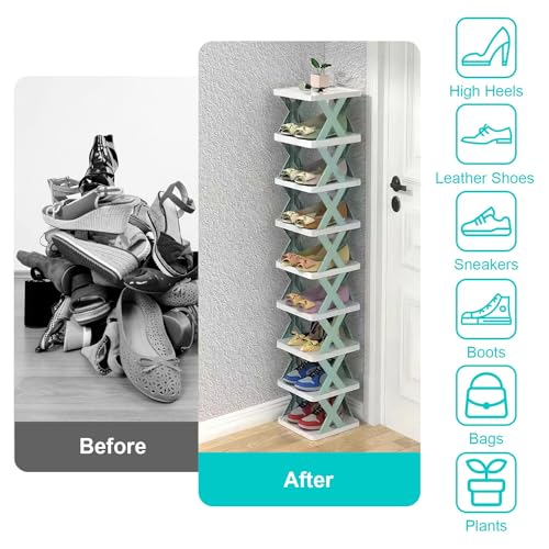 iMounTEK Shoe Rack Organizer 9-Tier Narrow Entryway Plastic Vertical Shoe Shelf D11217