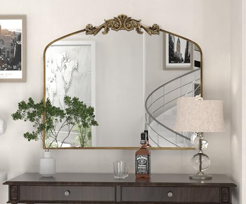 Black Mirrors for Wall, Gothic Mirror 19x30 Inch Antique Arch Mirror Goth Wall Decorative Mirror Dark Academia Room Decor Vanity Mirror for Bathroom Bedroom, Metal Frame, Standing or Hanging