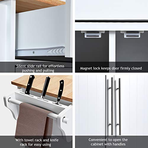 Giantex Kitchen Island Cart with Lockable Castors, 2 Drawers, 3 Door Cabinet, White F858