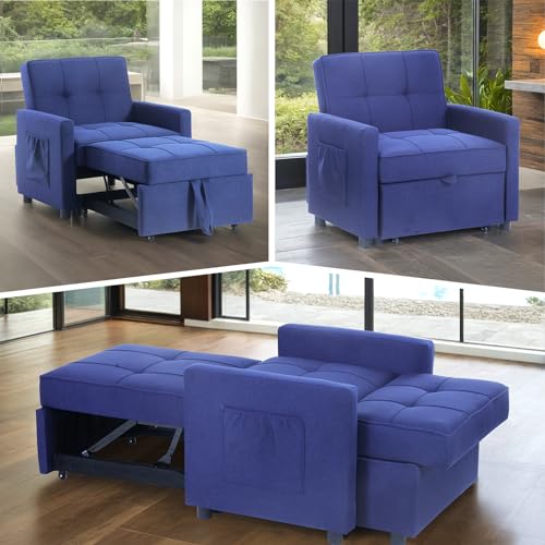 3 in 1 Convertible Sleeper Sofa Bed with 2 Pillows, Blue Y62815