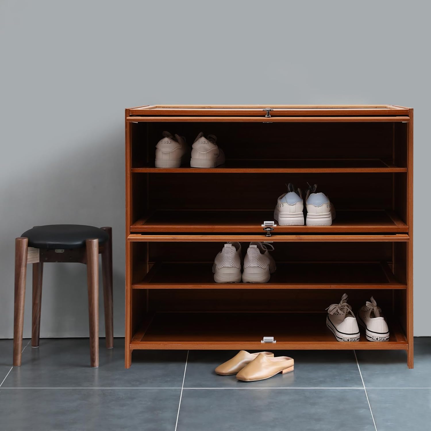 Bamboo 4-Tier Shoe Rack Brown Retro Storage Cabinet C36385