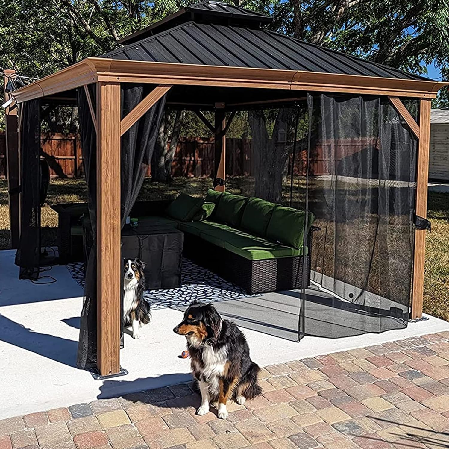 PURPLE LEAF 10' x 14' Outdoor Hardtop Gazebo with Galvanized Steel Roof and Netting X791