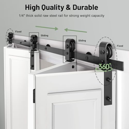 72" Bi-Folding Sliding Barn Door Hardware Track Kit for 4 Closet Doors, Black F872233