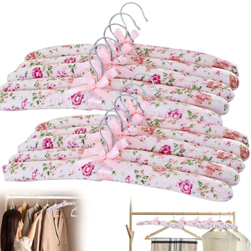 Padded Hangers with Floral Design, 10 Pack for Wedding Dresses and Clothes M5955