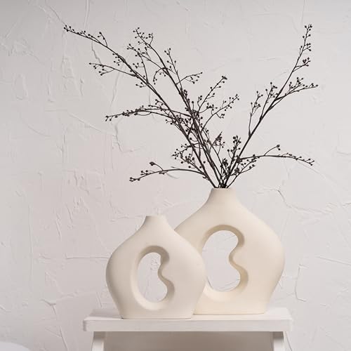 Nordic Flower Vase Set of 2, Ceramic White Vases for Modern Farmhouse Decor I363200