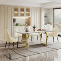63 inch Glass Dining Table with Clear Rectangular Glass Top, U-Shape Golden Plating Metal Legs Modern Rectangular Glass Kitchen Table Furniture for Home Office Kitchen Dining Room (Gold)
