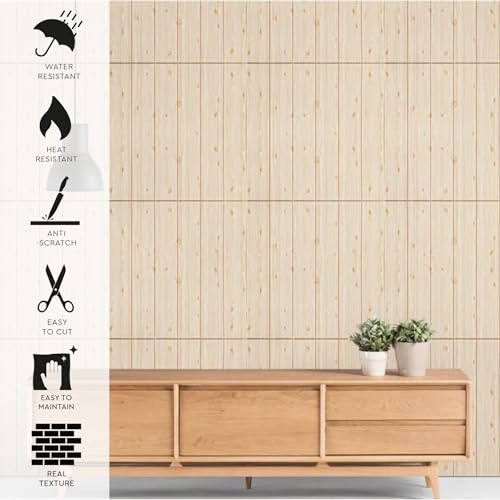 Peel and Stick Wood-Look Wall Panel 28 in. x 14 in. Light Oak S74407