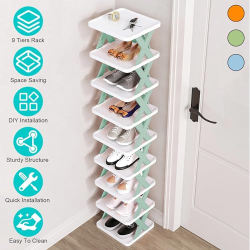 iMounTEK Shoe Rack Organizer 9-Tier Narrow Entryway Plastic Vertical Shoe Shelf D11217