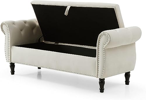 63" Button Tufted Velvet Upholstered Storage Bench & Ottoman, Grey G7109